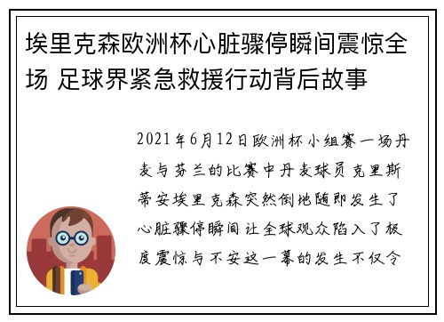 埃里克森欧洲杯心脏骤停瞬间震惊全场 足球界紧急救援行动背后故事